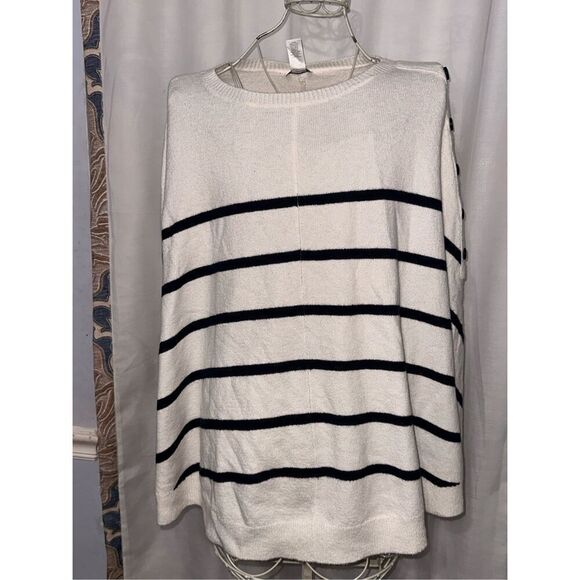 NEW WITH TAGS NWT Womens J.Jill sweater poncho white with navy stripes. One Size - Picture 1 of 8